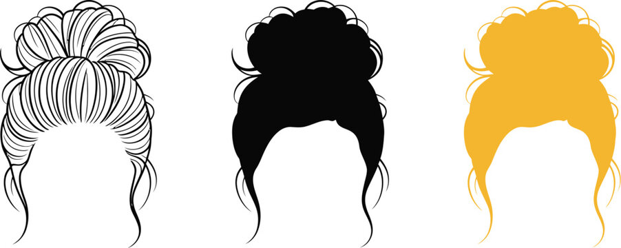 Messy bun hairstyle tutorial how to easy quick hair updo styles for long medium short hair women girl trend editable vector illustration with png format