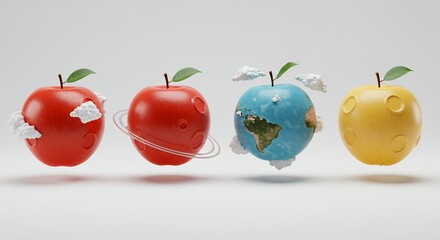 Four colored apples with globes