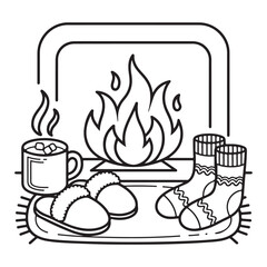 Little Corners of Comfort: Cute & Cozy Coloring Book for Relaxation and Creativity, Little Corner Cute & Comfy" coloring page, Coloring page , line art vector illustration, black and white designs,
