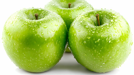 Three Green Apples with Dew