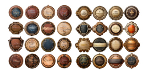 Vintage Labels and Badges Collection on Transparent Background