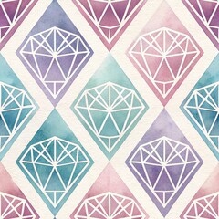 Fototapeta premium Watercolor Diamond Pattern With Pastel Pink Purple and Blue in Seamless Geometric Design Background