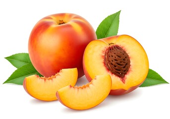 Fresh peaches and nectarines isolated on white background in studio shot