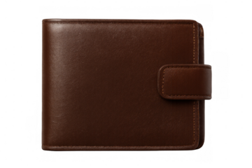 Closed brown leather wallet isolated on transparent background, perfect for finance and business related projects