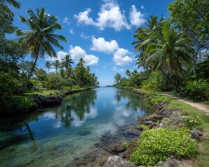Obraz premium Tropical lagoon waterway with palm trees