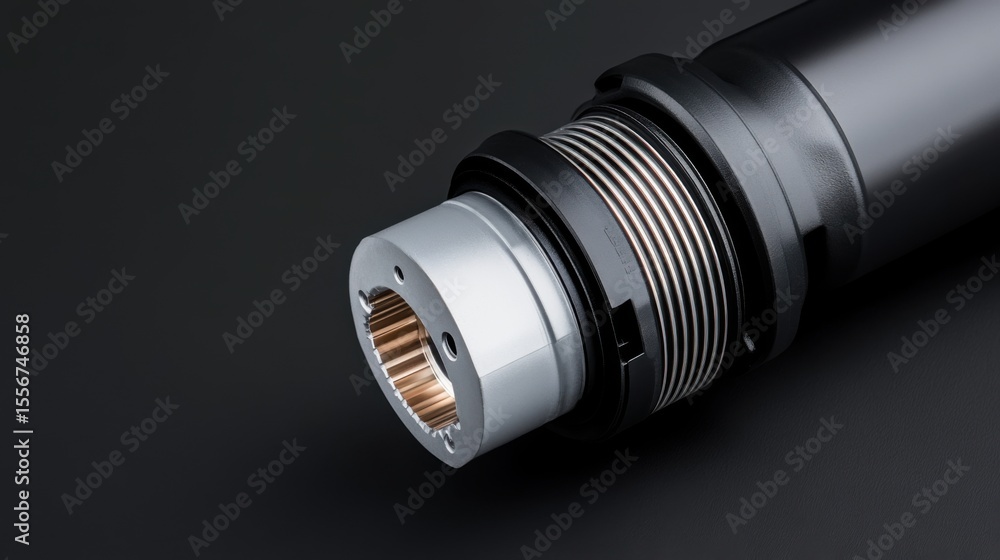 Poster close-up of precision engineered mechanical component with metallic finish