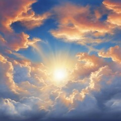 Radiant Sunrise Celestial Burst of Light Through Heavenly Cloudscape