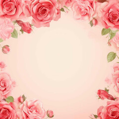 Elegant Pink Rose Floral Frame Romantic Wedding Invitation Background or Greeting Card Design