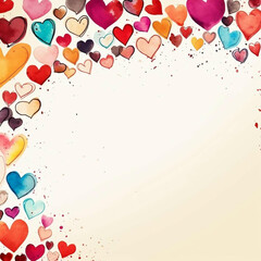 Colorful Watercolor Hearts Border Romantic Valentine's Day Background