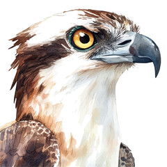 watercolor vector of Osprey Close Up, isolated on a white background.