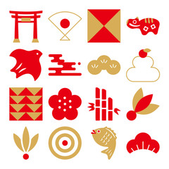 Japanese style icon-6　年賀状にもつかえる和風のイラスト。和風のアイコンセット。和モダンなイラスト。