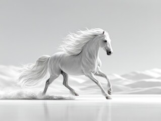 White horse running in winter wonderland