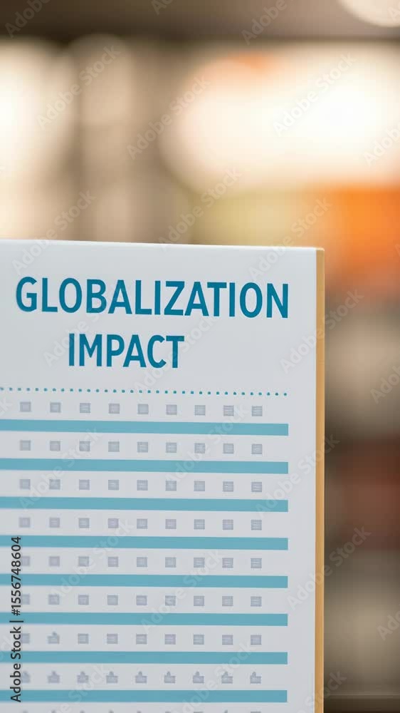 Poster globalization impact education and knowledge with open book page and text paper turning symbolizing 