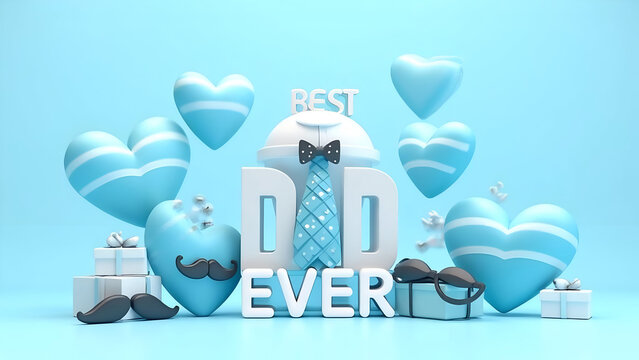 Charming fathers day scene featuring hearts, gifts, and loving messages dedicated to the best dad ever