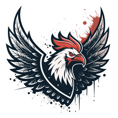 Design a logo winged chicken, urban decay aesthetic, grunge textures, distressed look, incorporating industrial elements.  (1) indicates a single iteration.