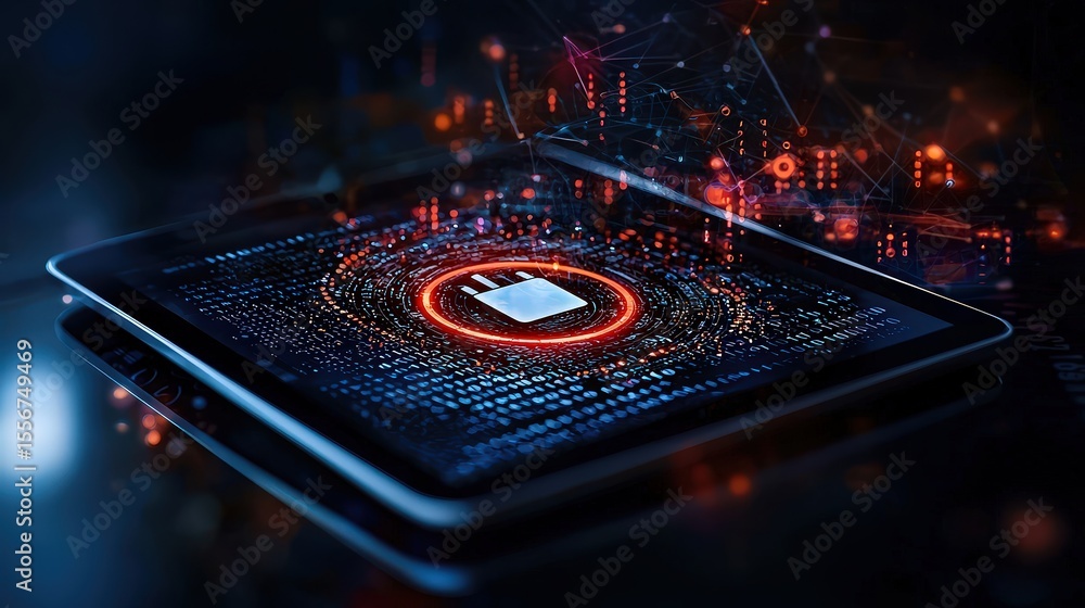 Aufkleber Digital data visualization and analytics virtual environment technology showcase abstract concept close-up view futuristic design