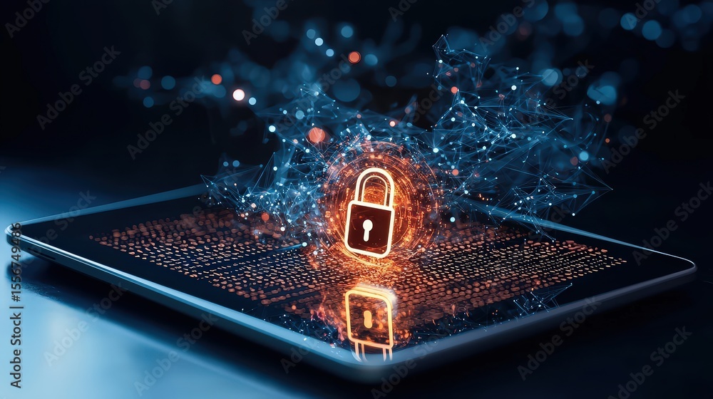 Poster Digital security measures highlighted on tablet cybersecurity concepts future tech virtual environment close-up perspective