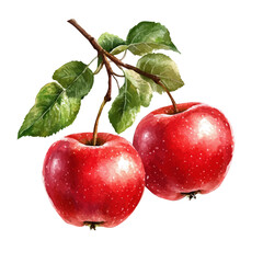 Orchard Ripe Apples Hanging, watercolor painting vector, isolated on a white background.