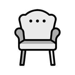 Minimalist gray armchair icon against a White Background