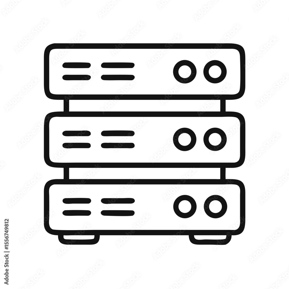 Poster simple line drawing illustration of stacked computer server units