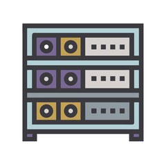 Flat design server rack illustration on a White Background