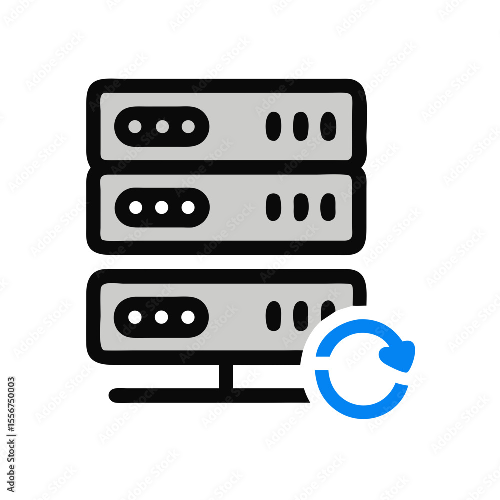 Poster illustration of data server with refresh arrows for backup