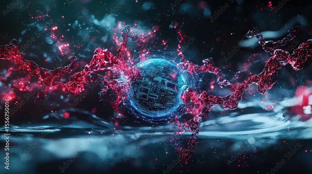 Poster Digital energy flow a dynamic visualization of data interaction in a futuristic space environment