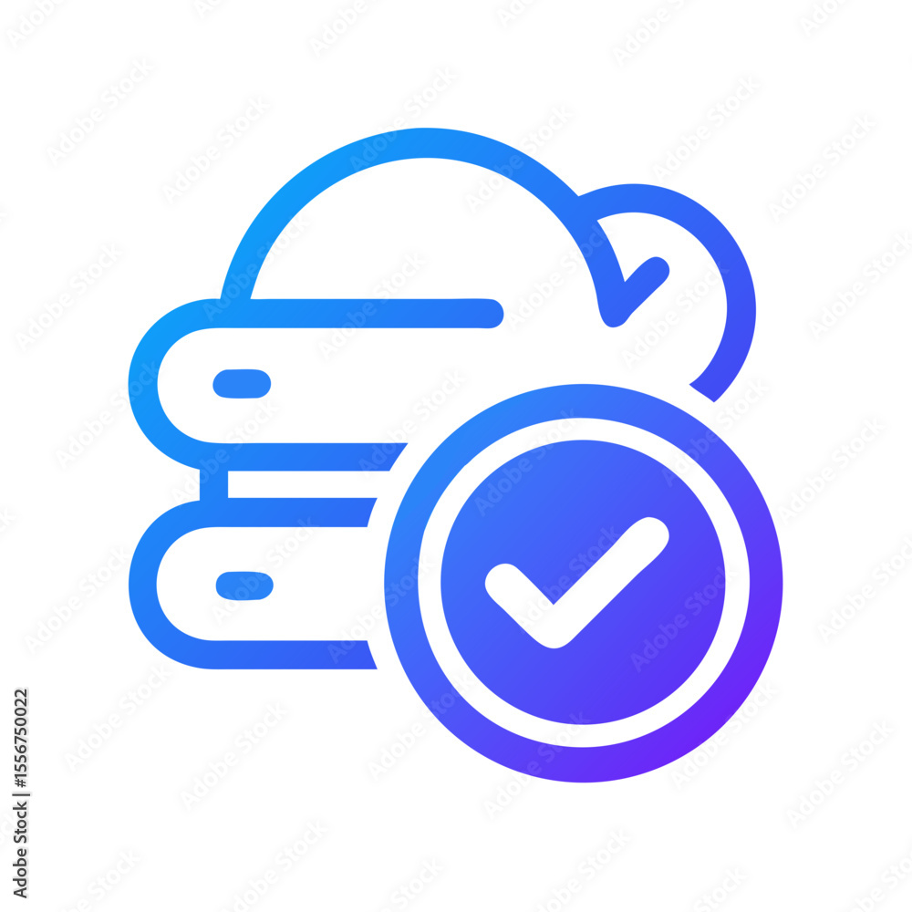 Poster cloud data storage verification icon in blue gradient theme