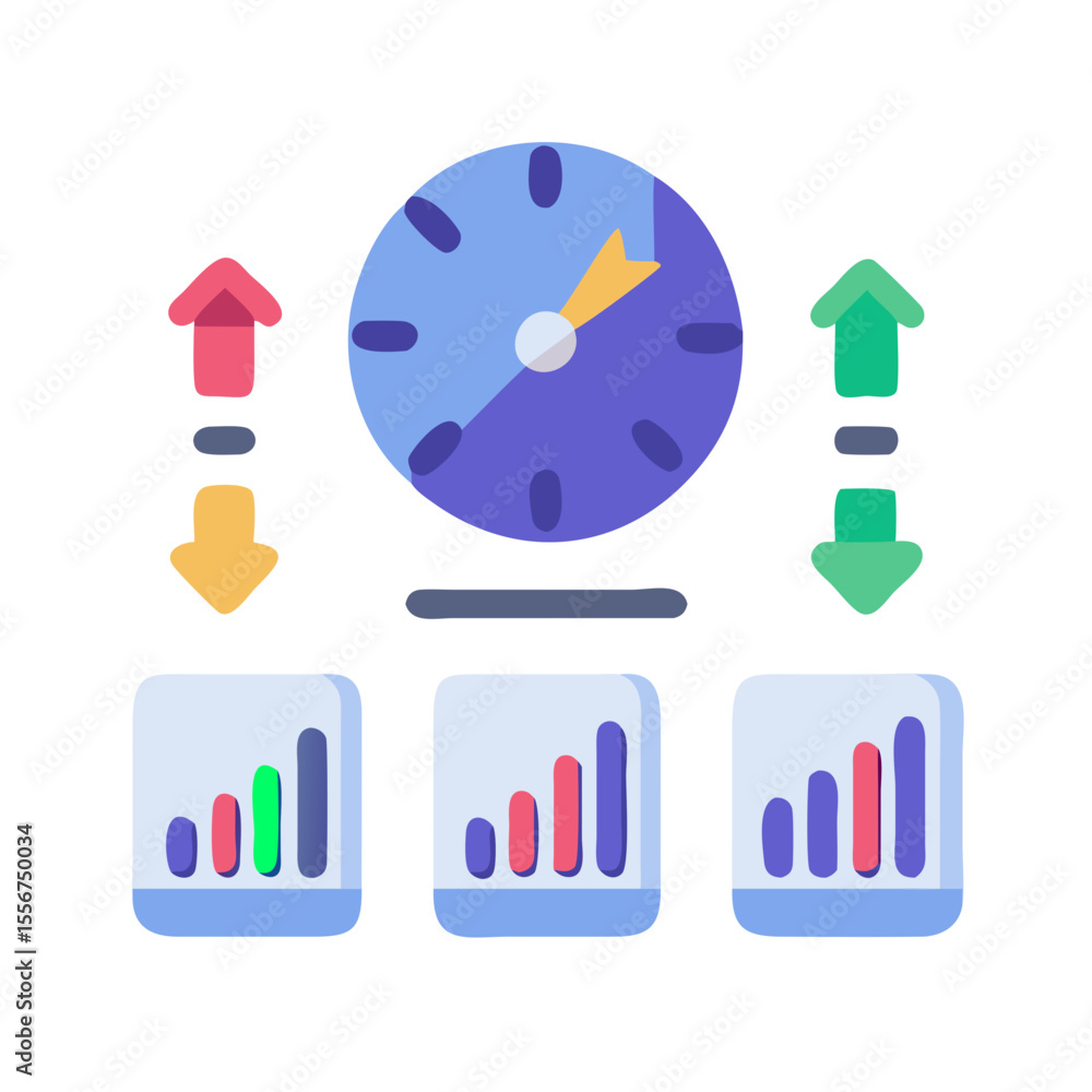 Poster time analysis of data with charts and clock metaphor
