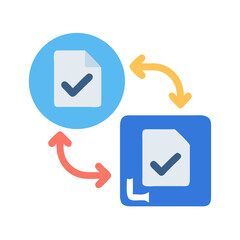 Data transfer verification icon in simple flat vector style