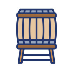 Cartoon illustration of a wooden barrel on a stand