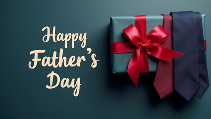 A heartfelt Father's Day celebration depicted with a gift box adorned with red ribbon and stylish ties