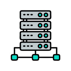 Modern graphic server tower network structure with digital information
