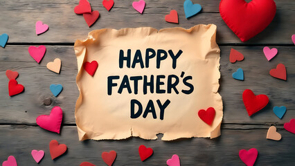 Heartfelt Father's Day celebration with handmade greetings and loving decor, a special tribute to dad on a rustic wooden setting