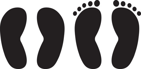 footprints icon set.Human feet black silhouette, impression, shape, outline footprints icon on white background symbol,,
