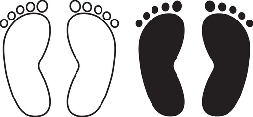 footprints icon set.Human feet black silhouette, impression, shape, outline footprints icon on white background symbol,,

