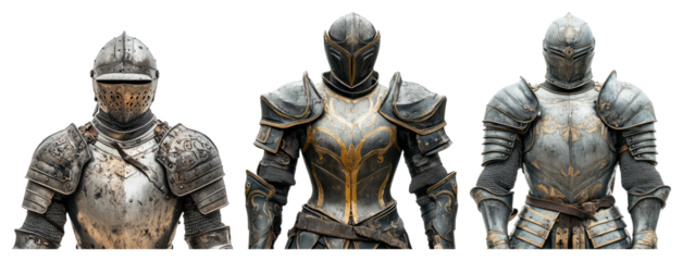 Detailed Vintage Armor Set from Medieval Era in Fine Condition, isolated on transparent background