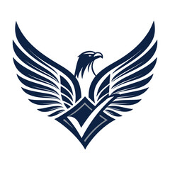 Bird wing checkmark crest logo. Elegant avian symbol, heraldic style. Professional, corporate, trustworthy.