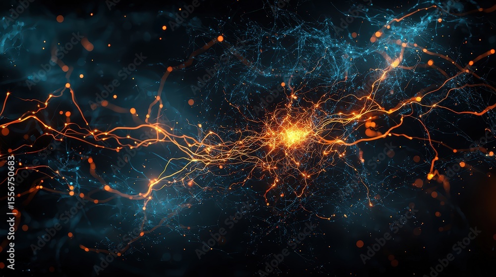 Poster dynamic electric energy flow digital realm abstract art virtual environment close-up view concept of