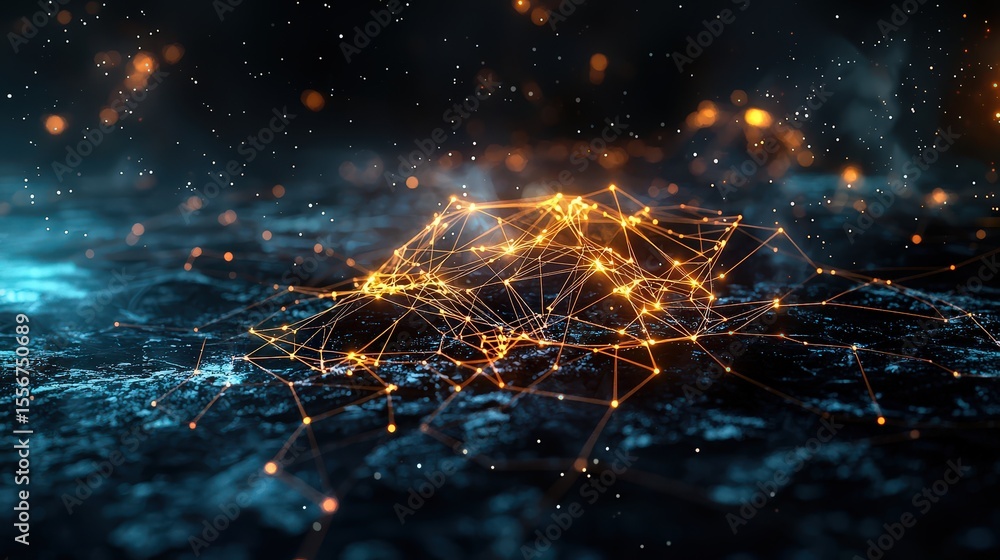 Poster Technological event showcasing connected networks virtual realm digital art futuristic environment aerial perspective innovation concept
