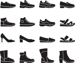 Stylish Shoe Icons, Men’s and Women’s Footwear Vector Collection