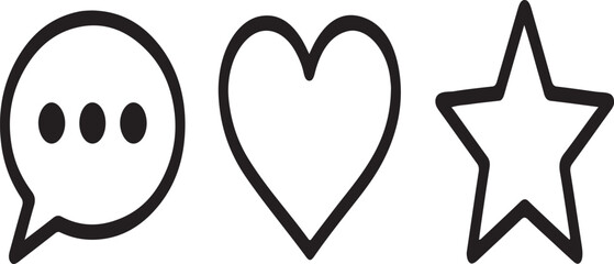 Fototapeta premium speech bubble, heart and star icon on white background, outline silhouette, vector illustration