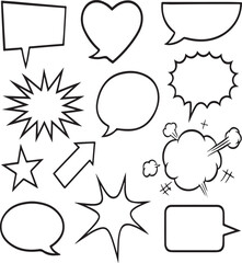 Set of c Comic Speech Bubbles Icon Set, Vector Collection Isolated on White, Communication Illustration