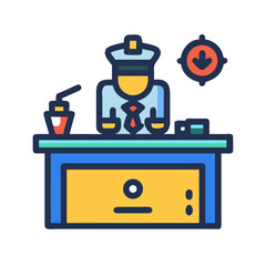 Security officer at a checkpoint counter in flat style