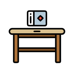 Minimalist table with decorative element in flat vector art