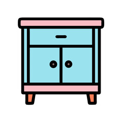 Simple stylized pastel cabinet with one drawer and doors