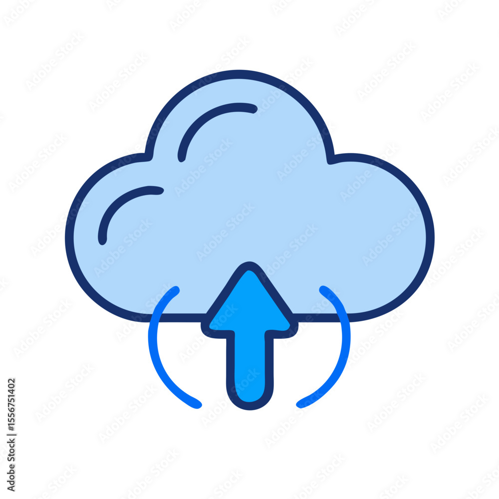 Poster cloud data upload graphic on white background for technology