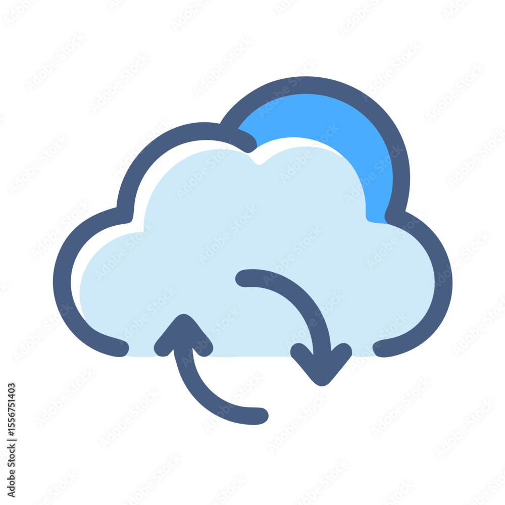 Poster abstract cloud symbol with two circular arrows for data sync