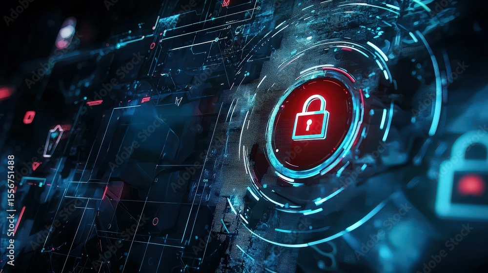 Poster digital security measures cybersecurity sector infographic high-tech environment futuristic viewpoin