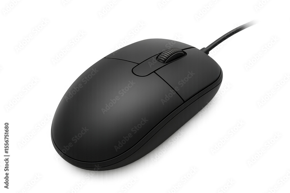 Fototapete Black wired computer mouse resting on clear surface, highlighting sleek design for tech-focused graphics